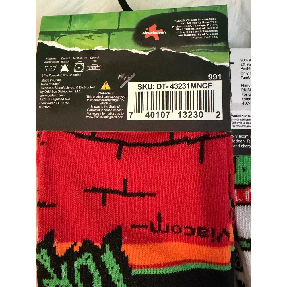 Teenage Mutant Ninja Turtles Crew Socks 3 Pair Bundle Raphael Leonardo TMNT Logo